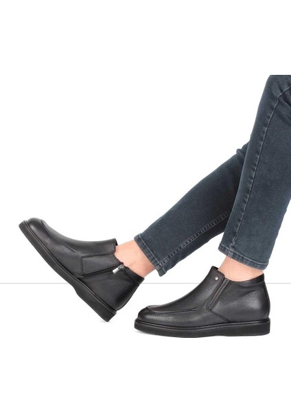 Erkek Siyah Fermuarlı Deri Bot