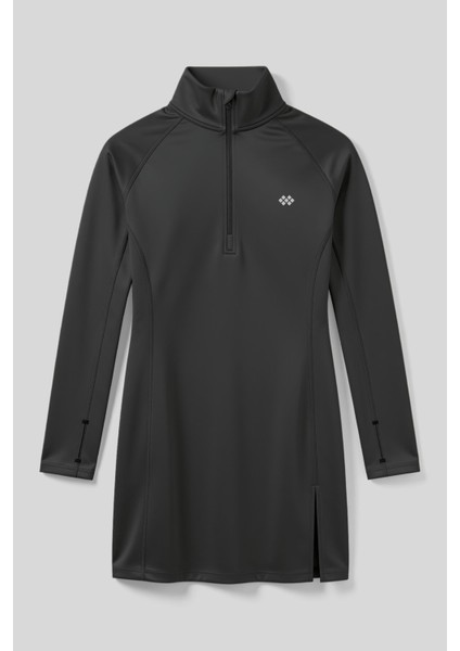 Antrasit Yarım Fermuarlı Dik Yaka Standart Kalıp Kadın Sporcu Tunik - 97309