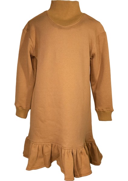 Organik Eteği Fırfırlı Açık Kahve Kışlık Kız Çocuk Elbise fiyatları