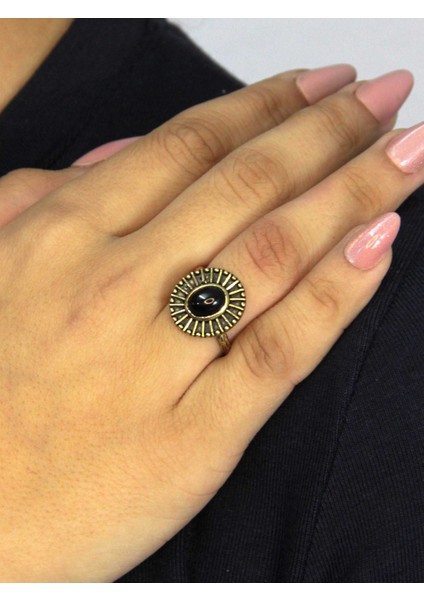 Doğal Taş Oniks Doğal Taşlı Antik Model Kadın Ayarlanabillir Yüzük EUY74O fiyatları