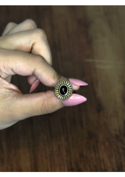 Doğal Taş Oniks Doğal Taşlı Antik Model Kadın Ayarlanabillir Yüzük EUY74O modelleri