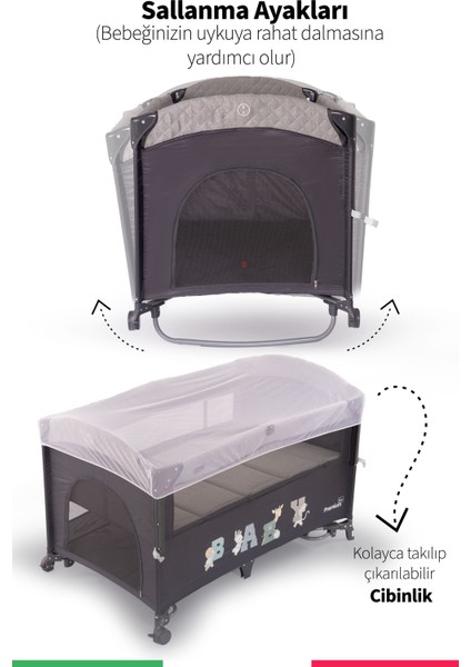 Premium Anne Yanı Oyun Parkı 70*120 cm Gri + Yatak indirimleri