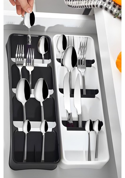 2 Adet 4 Bölmeli Kaşıklık, Çatal Kaşık Bıçak Kepçe Sofra Gereçleri Çekmece Içi Düzenleyici 2’li Set modelleri