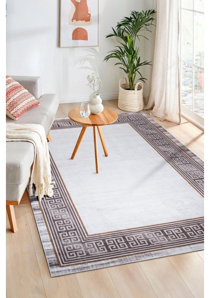 Bianca Eco Dijital Baskı Makinada Yıkanabilir Kaymaz Taban Dekoratif Halı Kahverengi 21531