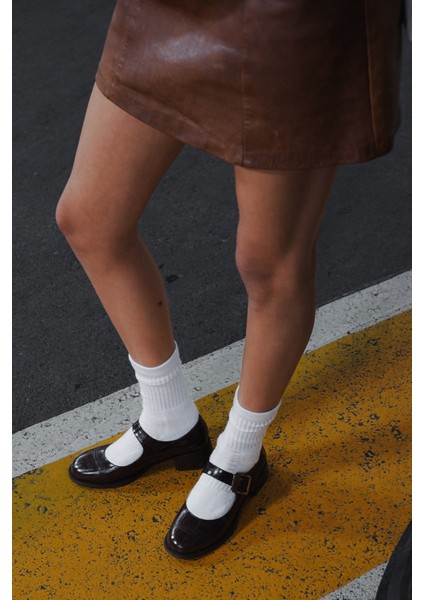 Kadın Tokalı Kalın Topuk Günlük Ayakkabı Loafer Meniz Kahve Croco fiyatları