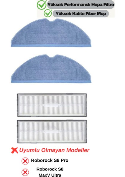 Roborock S8,s8 Plus,s8 Pro Ultra/s7,s7+,s7 Max V,s7 Maxv Plus Uyumlu Paspas Filtre Yedek Set-4 Parça