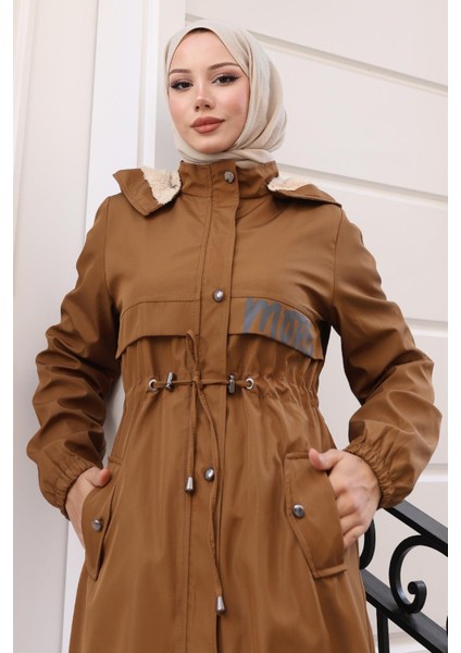 Yazı Detaylı Kapşonlu Mont Taba 15900