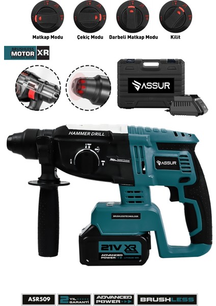 21V Kömürsüz Motor Darbeli Çift Akülü Şarjlı Kırıcı Delici Hilti 2-26mm