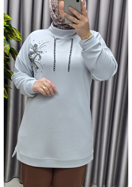 Kadın Büyük Beden Zincir Detaylı Taş Işlemeli Rahat Kalıp Esnek Kumaş Tunik indirimleri