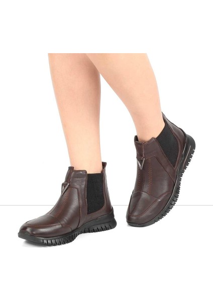 Kadın Kahverengi Kalın Tabanlı Deri Chelsea Bot