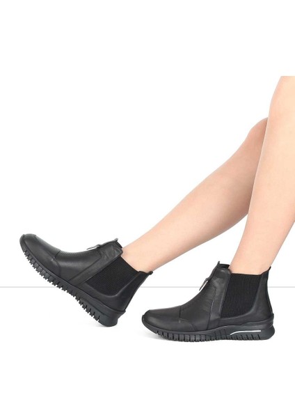 Kadın Siyah Kalın Tabanlı Deri Chelsea Bot