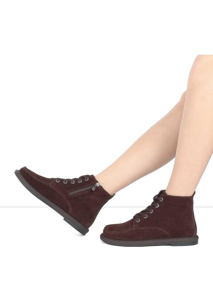 Kadın Kahverengi Bağcıklı Fermuarlı Süet Deri Bot