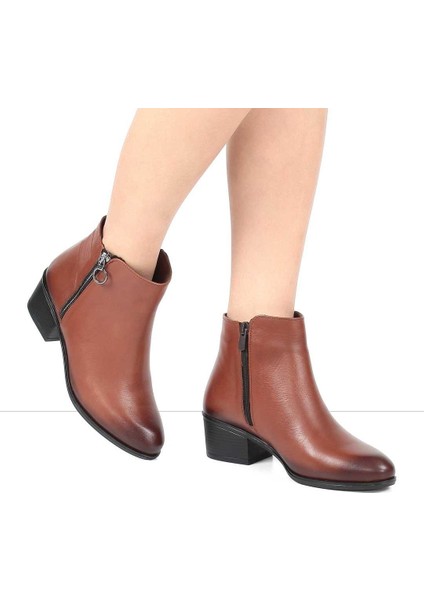 Kadın Taba Fermuarlı Deri Bot