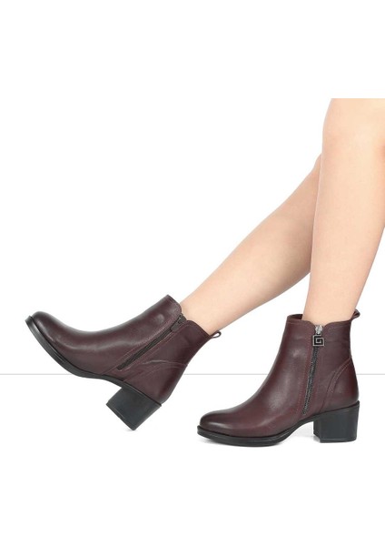 Kadın Kahverengi Çift Fermuarlı Deri Bot