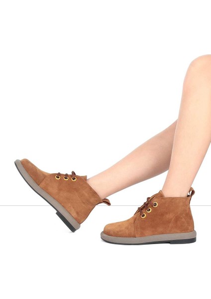 Kadın Taba Bağcıklı Süet Deri Bot