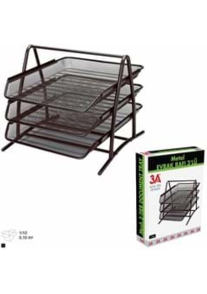 Ark Perforeli Hareketli Metal Siyah 3'lü Evrak Rafı 1055