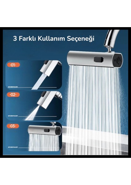 3 Modlu Evrensel Musluk Adaptörü – Şelale ve Sprey Su Akışlı Musluk Başlığı | 360° Döner Su Tasarruflu Aparat fiyatları