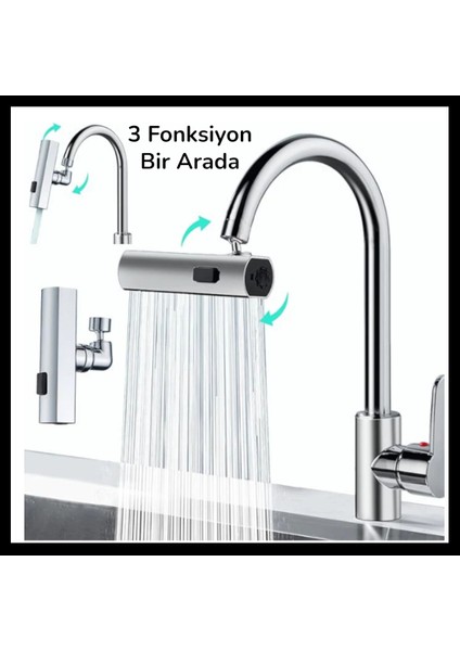 3 Modlu Evrensel Musluk Adaptörü – Şelale ve Sprey Su Akışlı Musluk Başlığı | 360° Döner Su Tasarruflu Aparat modelleri