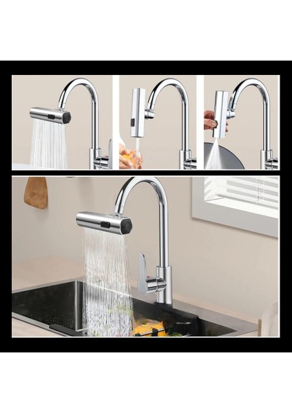 3 Modlu Evrensel Musluk Adaptörü – Şelale ve Sprey Su Akışlı Musluk Başlığı | 360° Döner Su Tasarruflu Aparat