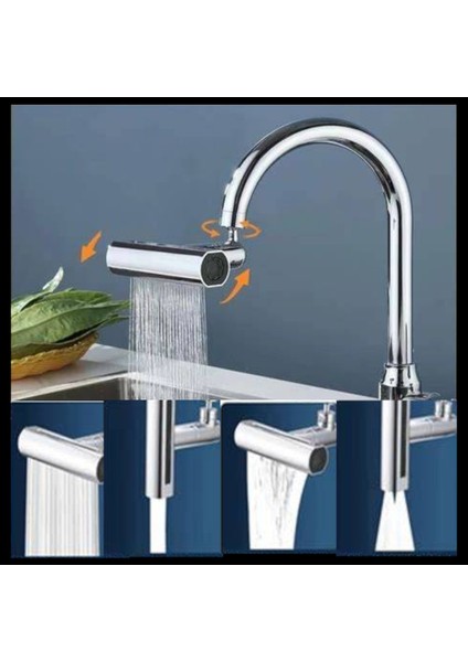 3 Modlu Evrensel Musluk Adaptörü – Şelale ve Sprey Su Akışlı Musluk Başlığı | 360° Döner Su Tasarruflu Aparat