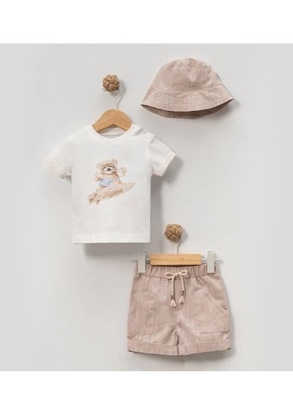 Yazlık Sörfçü Baskılı Bucket Şapkalı Bebe Erkek 2'li Takım
