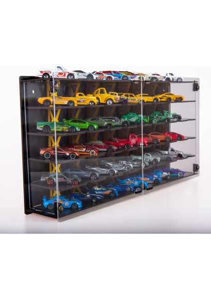 Pleksi Kapak 48 Araçlık 1/64 Hotwheels, Matchbox Uyumlu Hobi Oyuncak Araba Rafı Koleksiyon Model Araba Garajı