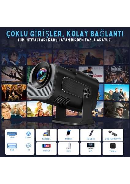 4K Full Hd 1080P Taşınabilir Projektör Oda Nemlendiricisi Hediyeli– 270° Döner Tasarım, Wifi 6 & Bluetooth 5.2, Otomatik Düzeltme, HDMI & USB Girişli fiyatları