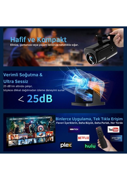 4K Full Hd 1080P Taşınabilir Projektör Oda Nemlendiricisi Hediyeli– 270° Döner Tasarım, Wifi 6 & Bluetooth 5.2, Otomatik Düzeltme, HDMI & USB Girişli fırsatları
