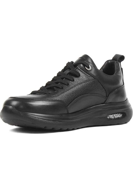 Erkek Siyah Bağcıklı Kalın Tabanlı Deri Sneaker modelleri