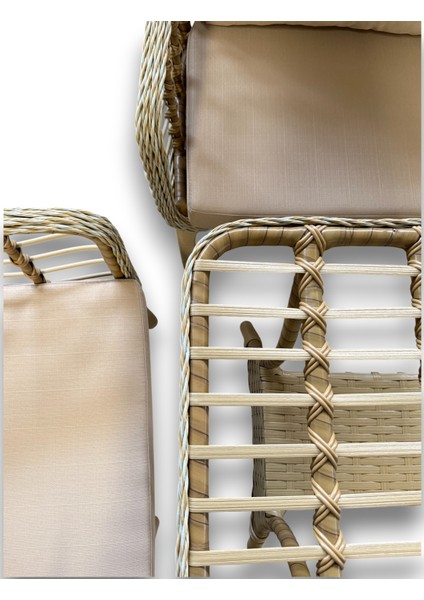 Kartepe 2 1 1 Rattan Bahçe Balkon Takımı,bambu Rattan/bej Kumaş indirimleri