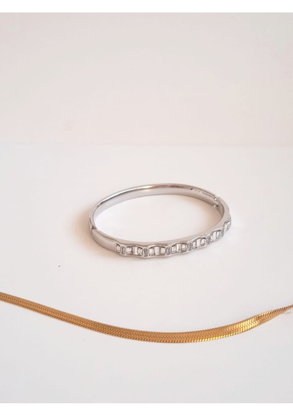 Çelik Taşlı Zikzak Kelepçe Bileklik