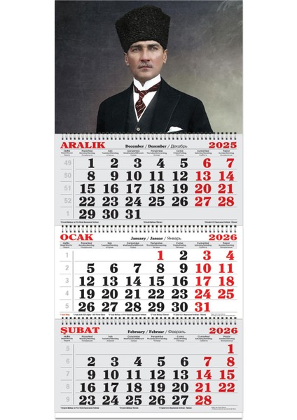 Keskin 2026-3 Aylık Spiralli Jumbo Denizci Takvim-Atatürk 1