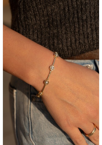 Zirkon Taşlı Gold Çelik Bileklik