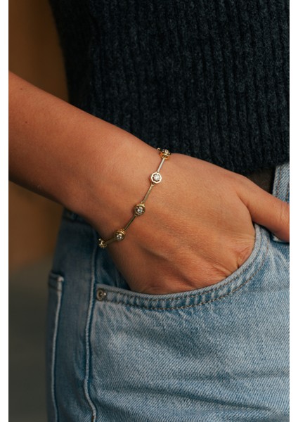 Zirkon Taşlı Gold Çelik Bileklik fiyatları