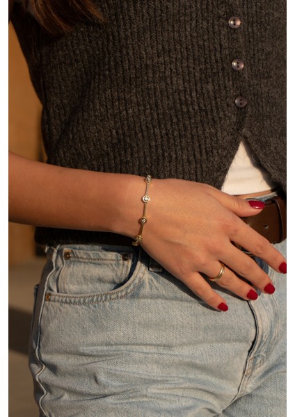 Zirkon Taşlı Gold Çelik Bileklik modelleri