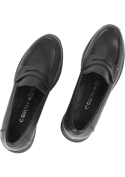 Kadın Siyah Dolgu Topuklu Deri Ayakkabı