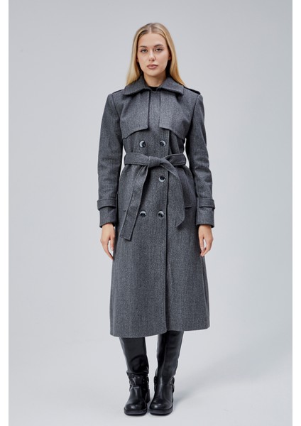 Koyu Gri Regular Rüzgarlık Detaylı Kaşe Kaban fiyatları