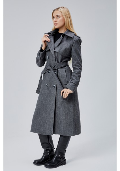 Koyu Gri Regular Rüzgarlık Detaylı Kaşe Kaban fırsatları