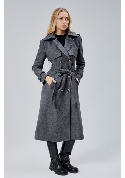 Koyu Gri Regular Rüzgarlık Detaylı Kaşe Kaban indirimleri