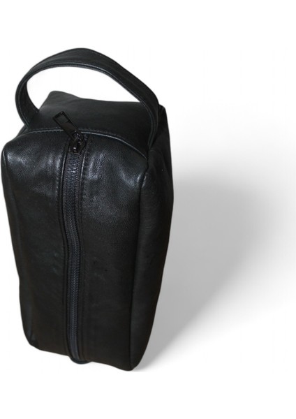 Hakiki Deri Kişisel Bakım,seyahat ve Çok Amaçlı El Çantası Siyah