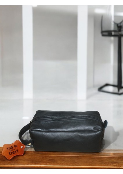 Hakiki Deri Kişisel Bakım,seyahat ve Çok Amaçlı El Çantası Siyah fırsatları
