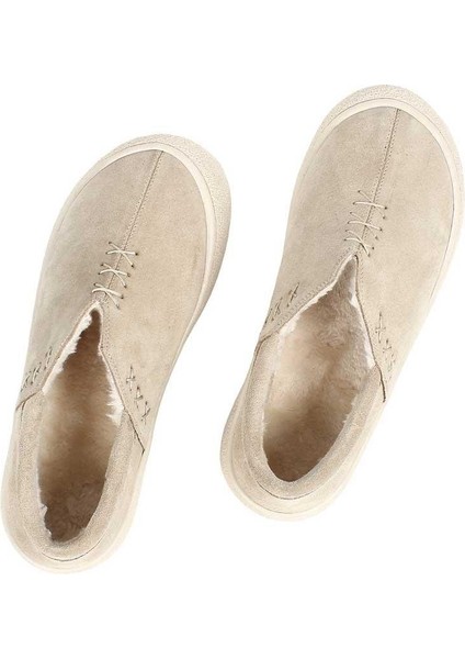 Kadın Bej Kalın Tabanlı Süet Deri Ayakkabı