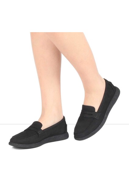 Kadın Siyah Nubuk Deri Loafer
