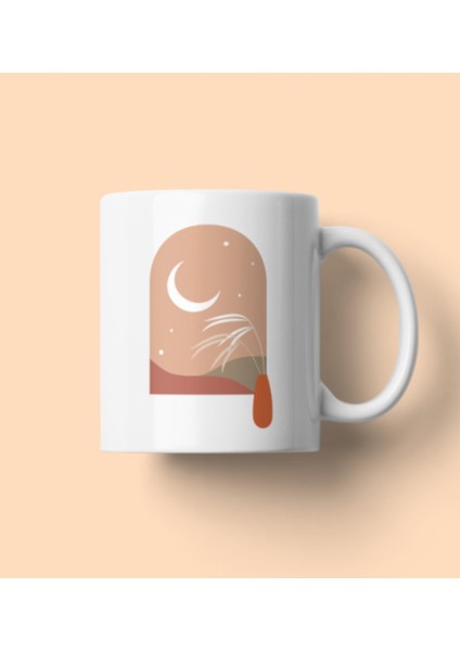 Bohem Tasarımlı Kupa Unisex Porselen Kupa Beyaz, Renkli 8X10CM