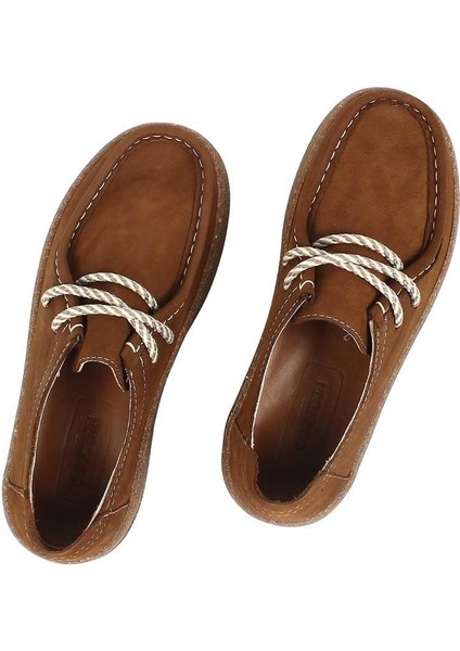 Kadın Kahverengi Bağcıklı Kalın Tabanlı Nubuk Deri Ayakkabı