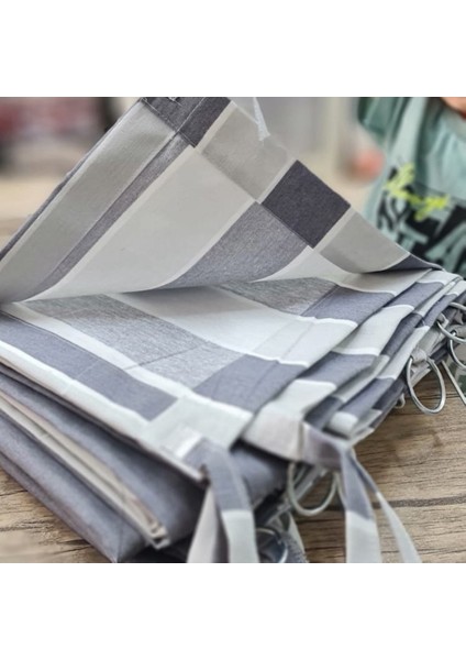 Balkon Perdesi Bağcıklı Halkalı Ölçü Seçenekli Gri Çizgili fiyatları