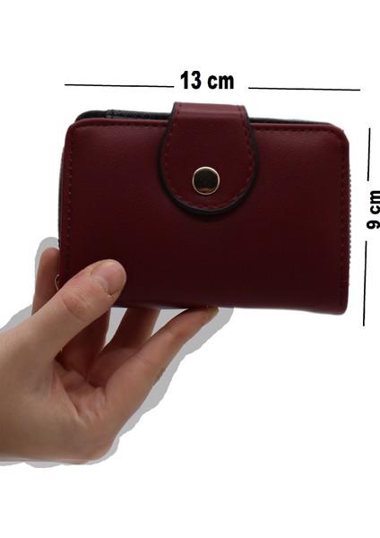 Bozuk Para Gözlü Bol Kartlıklı Bordo Mini Kadın Cüzdanı
