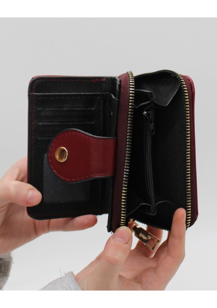Bozuk Para Gözlü Bol Kartlıklı Bordo Mini Kadın Cüzdanı modelleri