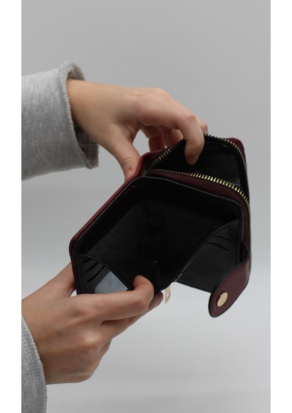Bozuk Para Gözlü Bol Kartlıklı Bordo Mini Kadın Cüzdanı fırsatları