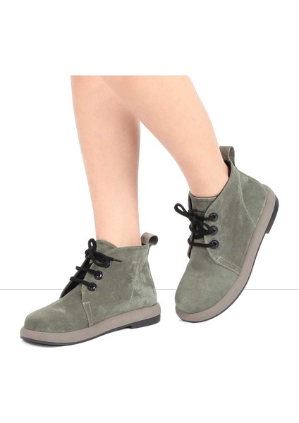 Kadın Haki Bağcıklı Süet Deri Bot fiyatları